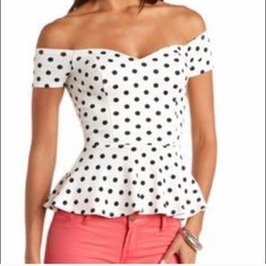 Polka Dot Off the Shoulder Peplum Top
